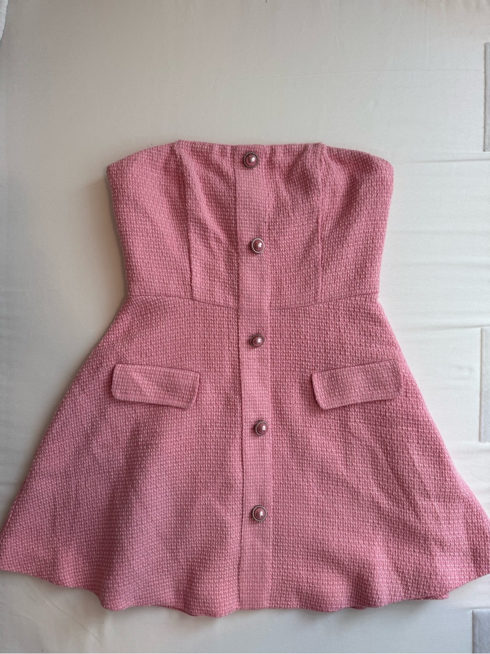 Strapless Pink Mini Dress with Front Buttons